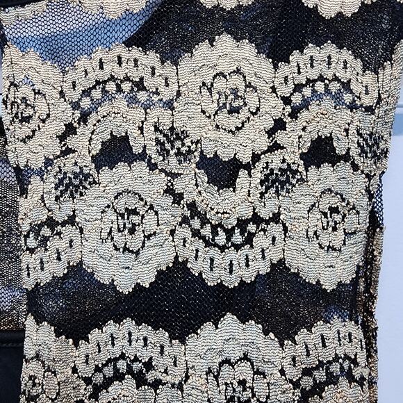 Vintage Y2K Gold Lace Banded Mini Dress Size S Bodycon Sleeveless Evening Glam - Picture 9 of 14